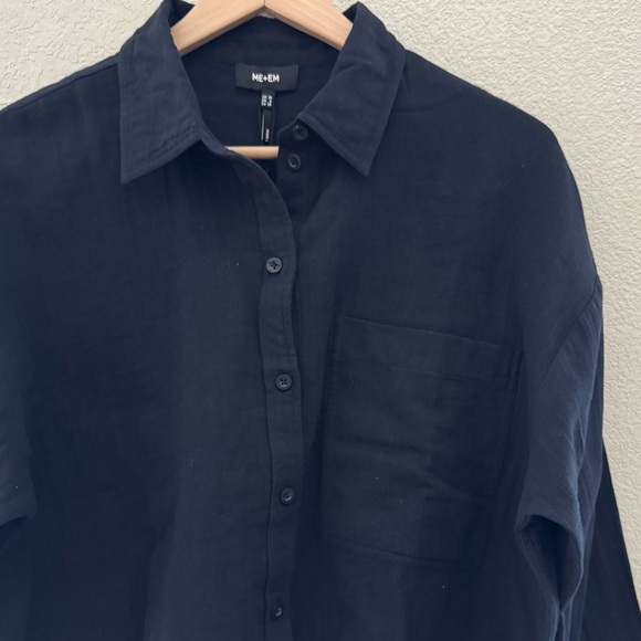 Me + Em Cheesecloth Cropped Shirt Button Up Long Sleeve Classic Minimalist 6 NWT - Picture 8 of 14